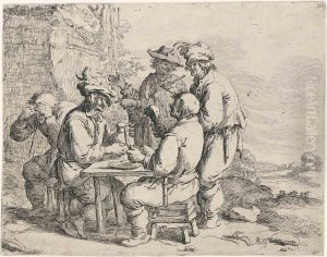 Three Peasants At The Table, With A Harlot