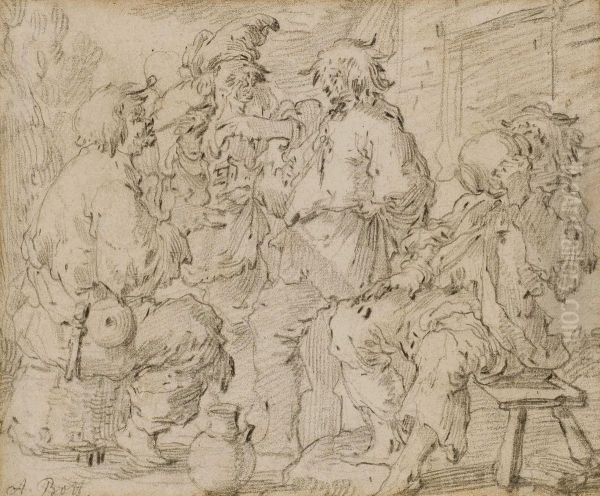 Personnages Devant Une Auberge Avec Inscriptions - view 1