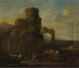 Pastoral Landscape With Ruins by Andries Dirksz. Both