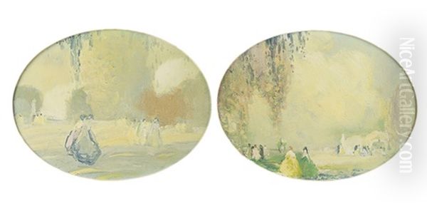 Pair Of Impressionistic Landscapes With Figures - view 1