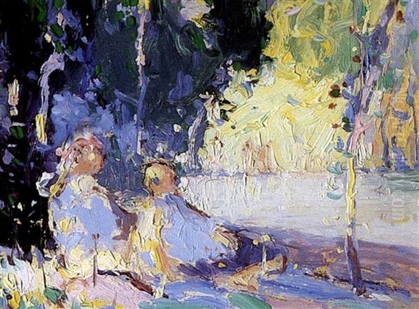 Woodland - Two Children By A Lake - view 1