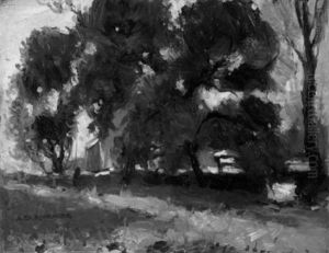 Trees, Figure And House Trees, Figure And House