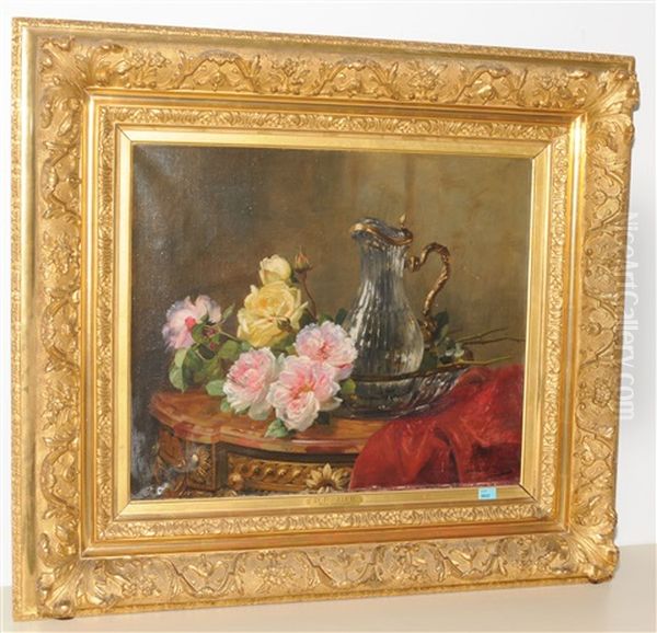 Stilleben Mit Rosen Und Kristallkaraffe - view 1