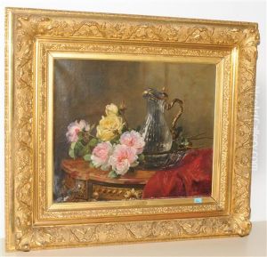 Stilleben Mit Rosen Und Kristallkaraffe