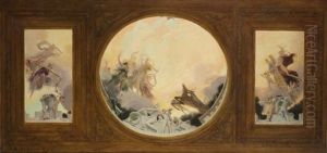 Etude De Decor De Plafond, La Musique Et Les Fleurs, La Chasse, Le Pin Et Le Vin by Dominique Hubert Rozier