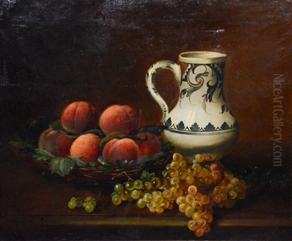 Still Life Painting With Grapes And Peaches - view 1