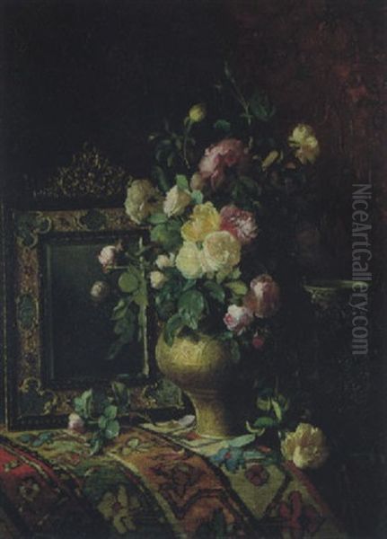 Nature Morte Au Bouquet De Roses Dans Un Vase Ottoman Et Iznik - view 1