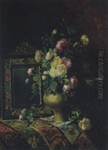 Nature Morte Au Bouquet De Roses Dans Un Vase Ottoman Et Iznik