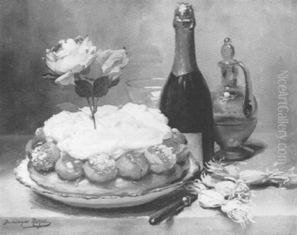 Nature Morte Au Gateau Et A La Bouteille De Champagne - view 1
