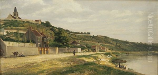Vue D'une Eglise Et Maisons Au Bord D'un Fleuve - view 1