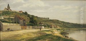 Vue D'une Eglise Et Maisons Au Bord D'un Fleuve