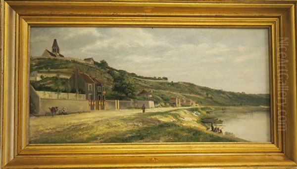 Vue D'une Eglise Et Maisons Au Bord D'un Fleuve - view 1