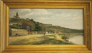 Vue D'une Eglise Et Maisons Au Bord D'un Fleuve