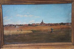 Vue D'une Eglise Et Maisons Au Bord D'un Fleuve