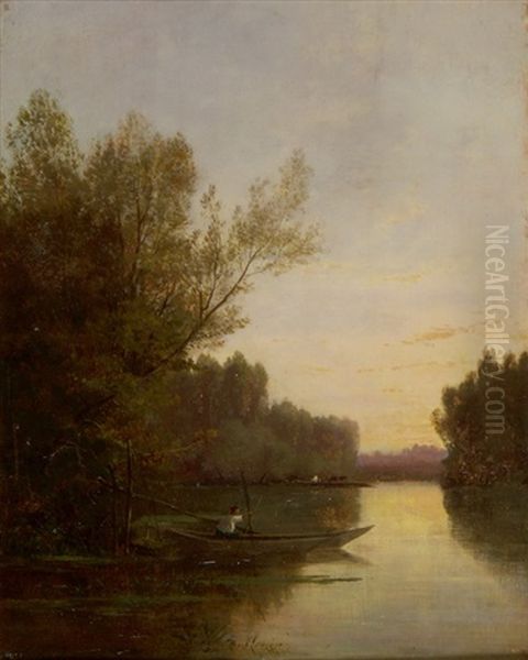 Boot In Abendstimmung Am Fluss - view 1