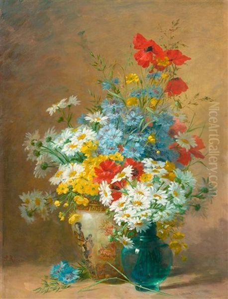 Zwei Blumenstrausse In Glas- Und Keramikvase - view 1