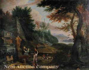 An Extensive Coastal Landscape, With Figures And Classical Monuments