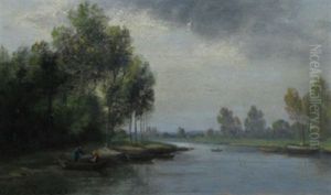A River Scene (+ Cattle In A Landscape; 2 Works)