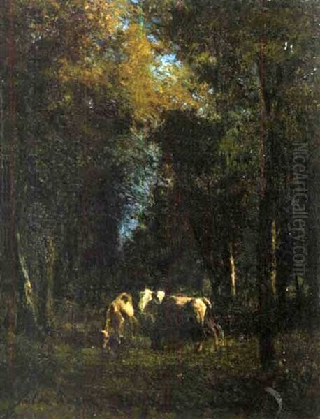 Vaches Et Chevaux En Foret - view 1