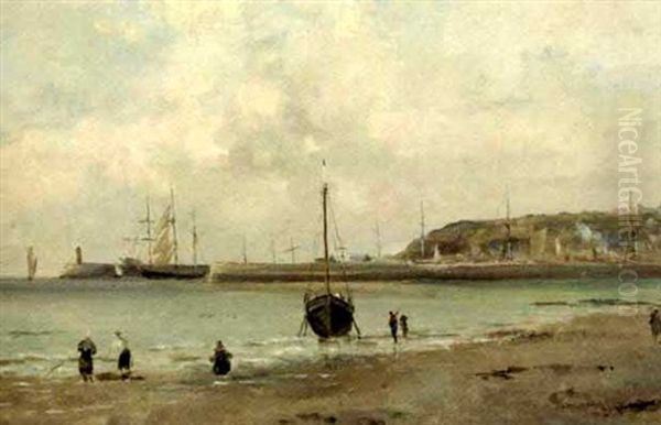 Granville, Barque Et Pecheurs Sur La Greve - view 1
