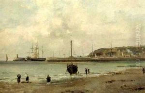 Granville, Barque Et Pecheurs Sur La Greve
