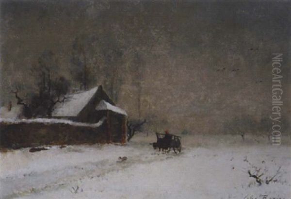 Winterlandschaft Mit Fuhrwerk Und Hund - view 1