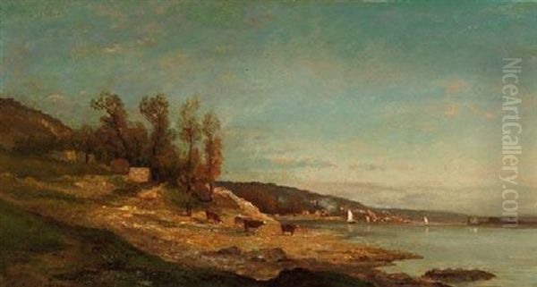 Kuhhirte Und Herde In Nordfranzosischer Fluslandschaft - view 1