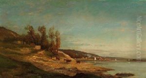 Kuhhirte Und Herde In Nordfranzosischer Fluslandschaft