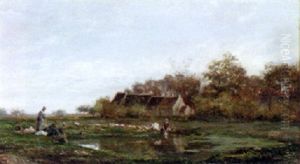 Washerwomen By The Stream by Jules Charles Rozier