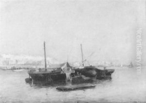 Mittelmeerhafen Mit Ankernden Fischerbooten by Jules Charles Rozier