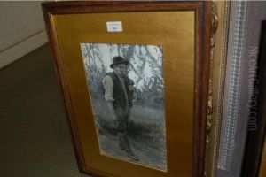 Portrait Of A Farm Worker In A Rural Landscape by Walter Bothams