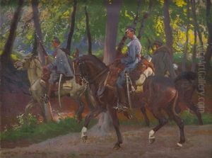 Ulhans On Horses by Zygmunt Rozwadowski