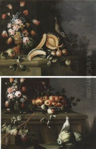 Vaso Di Fiori, Meloni, Frutta E Uccello by Felice Rubbiani
