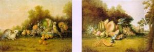 Coniglio Con Uccello E Vaso Di Ceramica Con Fiori In Un Paesagio