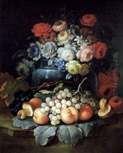 Stilleben Von Blumen Und Fruchten by Felice Rubbiani