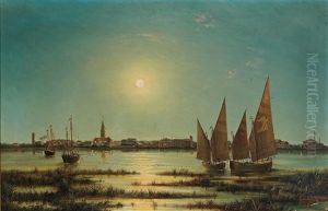 View Of Grado In The Moonlight by Ludwig Rubelli Von Sturmfest