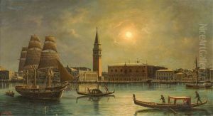 Venedig Bei Mondschein Mit Blick Auf Den Dogenpalast by Ludwig Rubelli Von Sturmfest