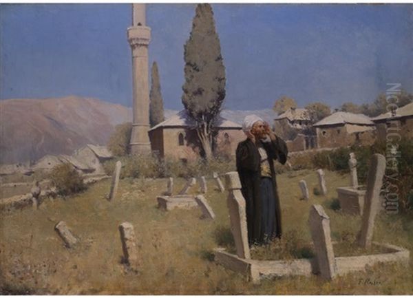 Mohammedaner Vor Einer Moschee Mit Minarett - view 1