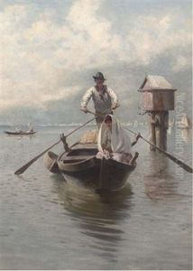 A Ferry On The Venetian Lagoon by Franz Leo Ruben