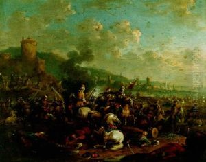 A Turkish Cavalry Skirmish By A Mediterrean Port