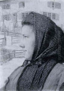 Portrait Einer Frau Mit Blauem Kopftuch by Jacob Ruch