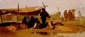 Famille De Pecheurs Sur La Greve by Claude-Charles Rudhardt