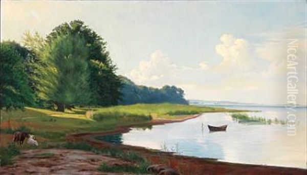 Summer Idyll At A Bay With Grazing Sheep - view 1