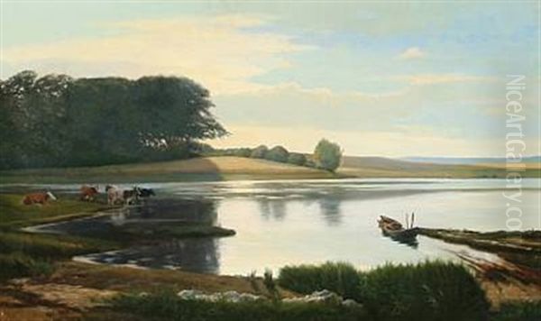 Summer Idyll With Cows At A Fiord - view 1