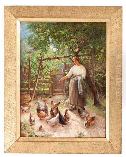 Woman Feeding Chickens - view 1