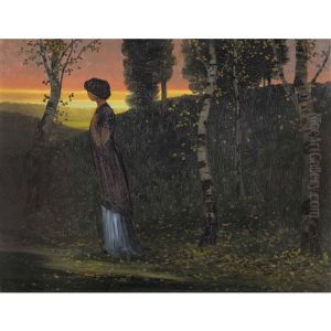 Landschaft Mit Einer Dame Im Abendrot by Eduard Ruedisuehli