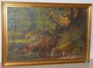 Bewaldete, Felsige Landschaft Mit Kleinem Bach by Eduard Ruedisuehli