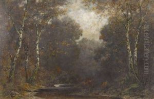 Herbstlich Bewaldete Bachlandschaft by Eduard Ruedisuehli