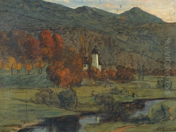 Savoyische Herbstlandschaft Mit Kirche - view 1