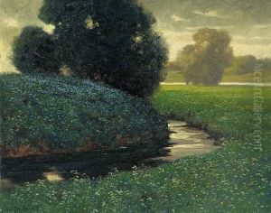Bluhende Wiese Mit Bachlauf by Eduard Ruedisuehli